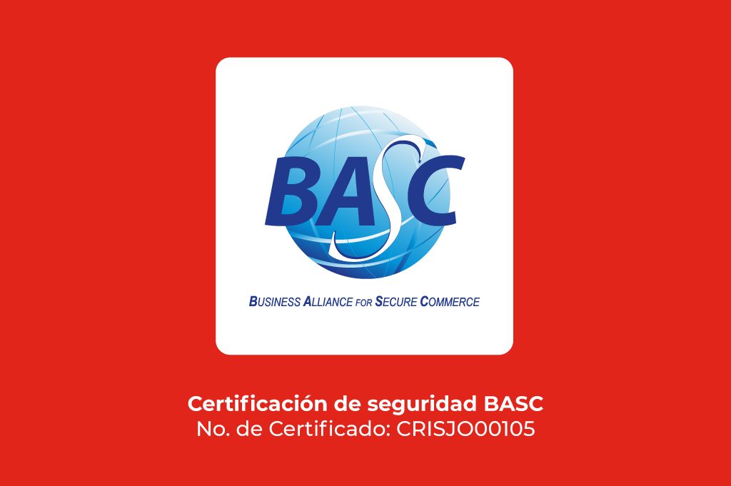 Certificación de seguridad BASC No. de Certificado: CRISJO00105